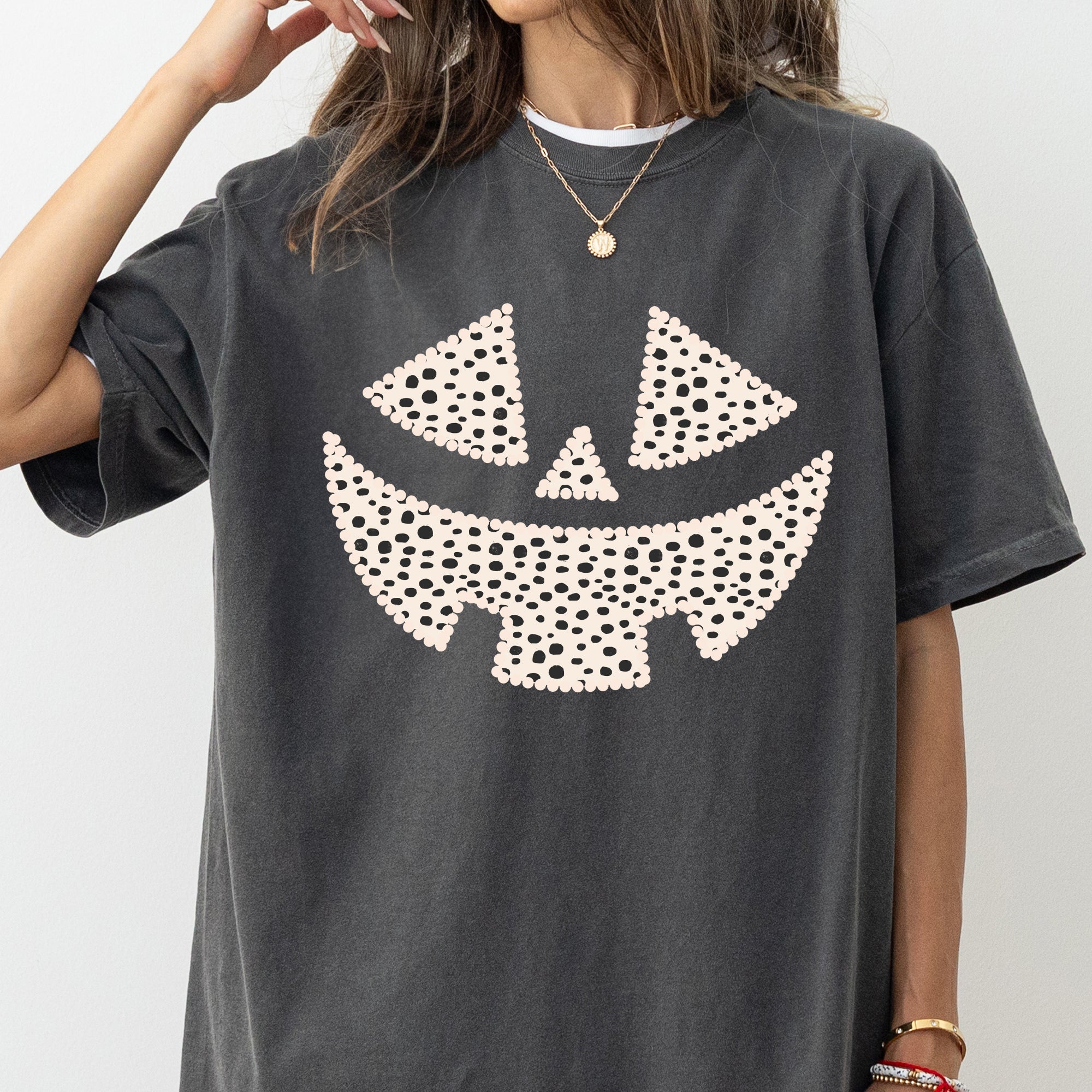 Polka Dot Jack-O-Lantern Dalmatian Witch Trick-Or-Treat Halloween Comfort Colors Tee