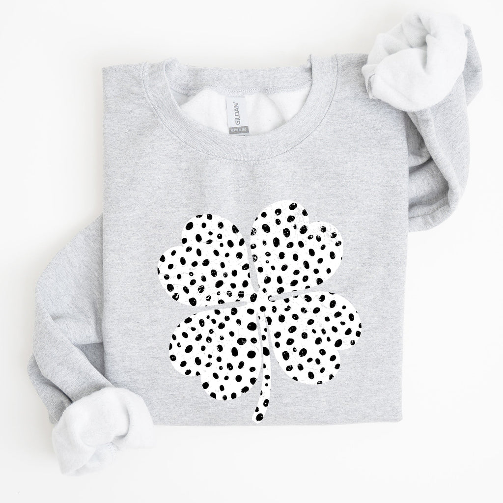 Polka Dot Shamrock Allover Dalmatian Print Festive St Patrick's Day Cozy Sweatshirt