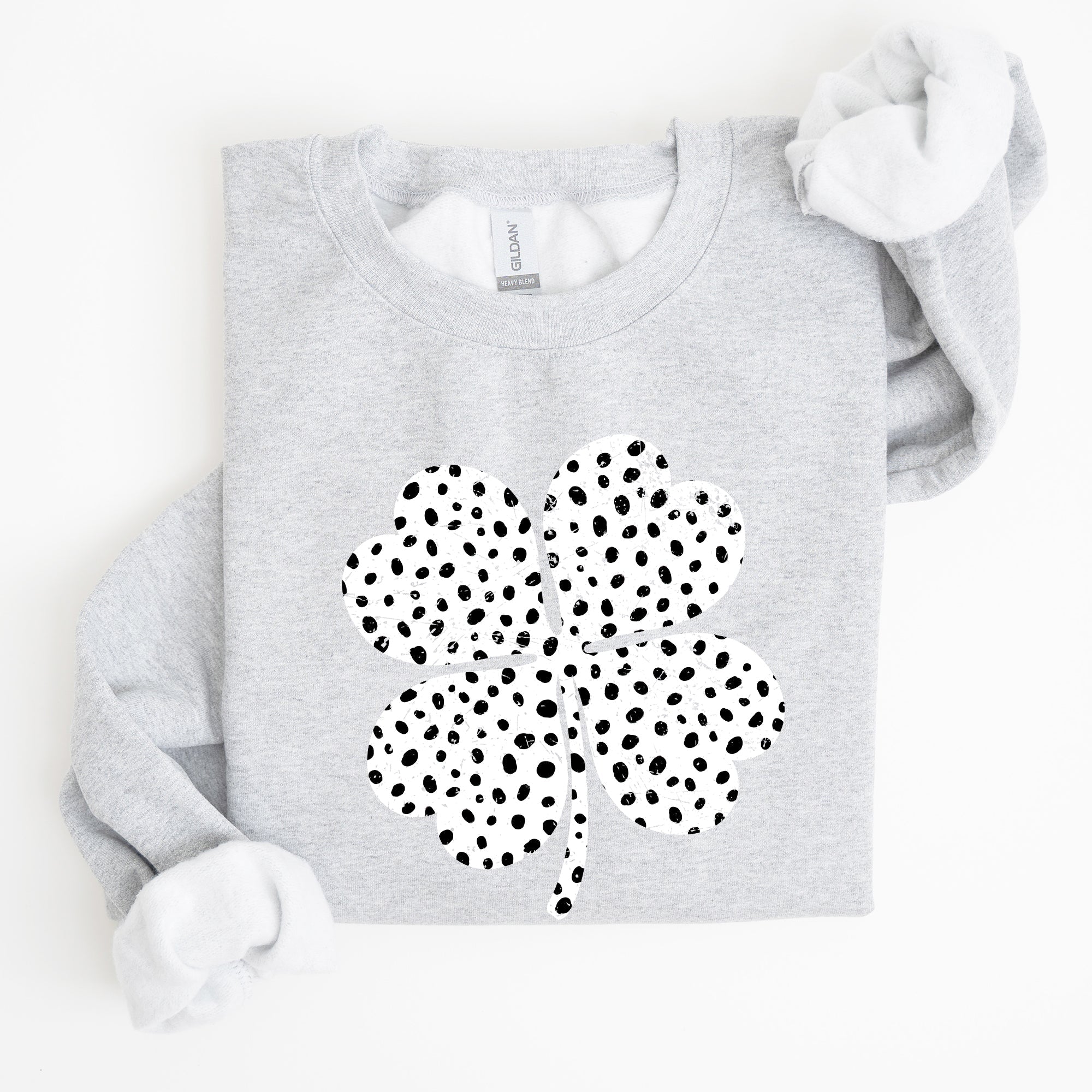Polka Dot Shamrock Allover Dalmatian Print Festive St Patrick's Day Cozy Sweatshirt