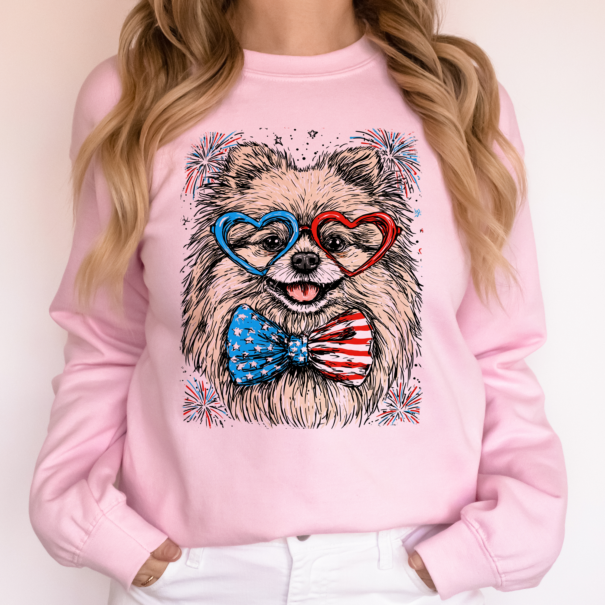 Pomeranian Patriotic Dog USA Pride Fourth Of July Pet Lover Illustration Sweatshirt