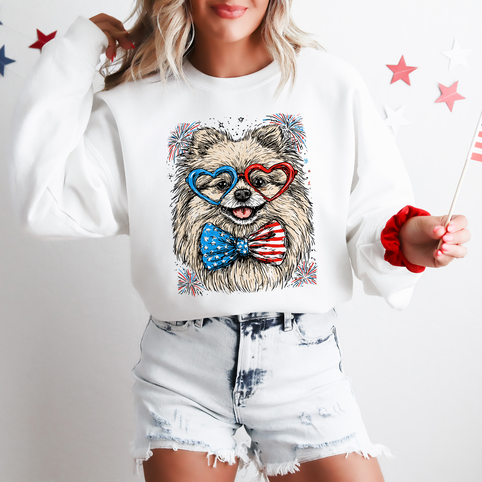 Pomeranian Patriotic Dog USA Pride Fourth Of July Pet Lover Illustration Sweatshirt