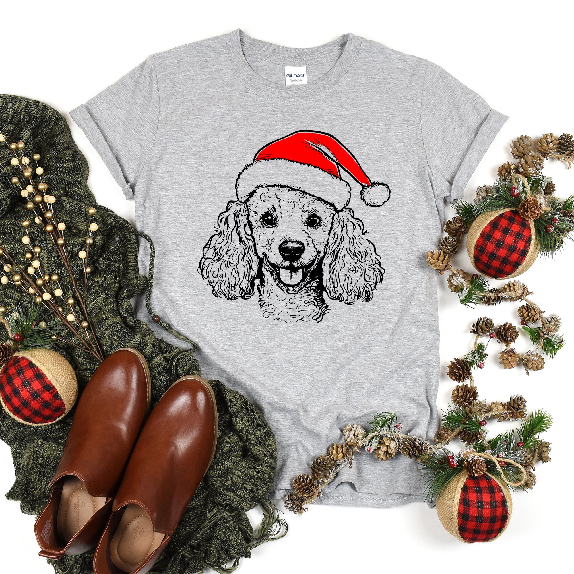Poodle Santa Christmas Dog Lover Pet Graphic Illustration Design For Holiday Season Comfort Colors Tee