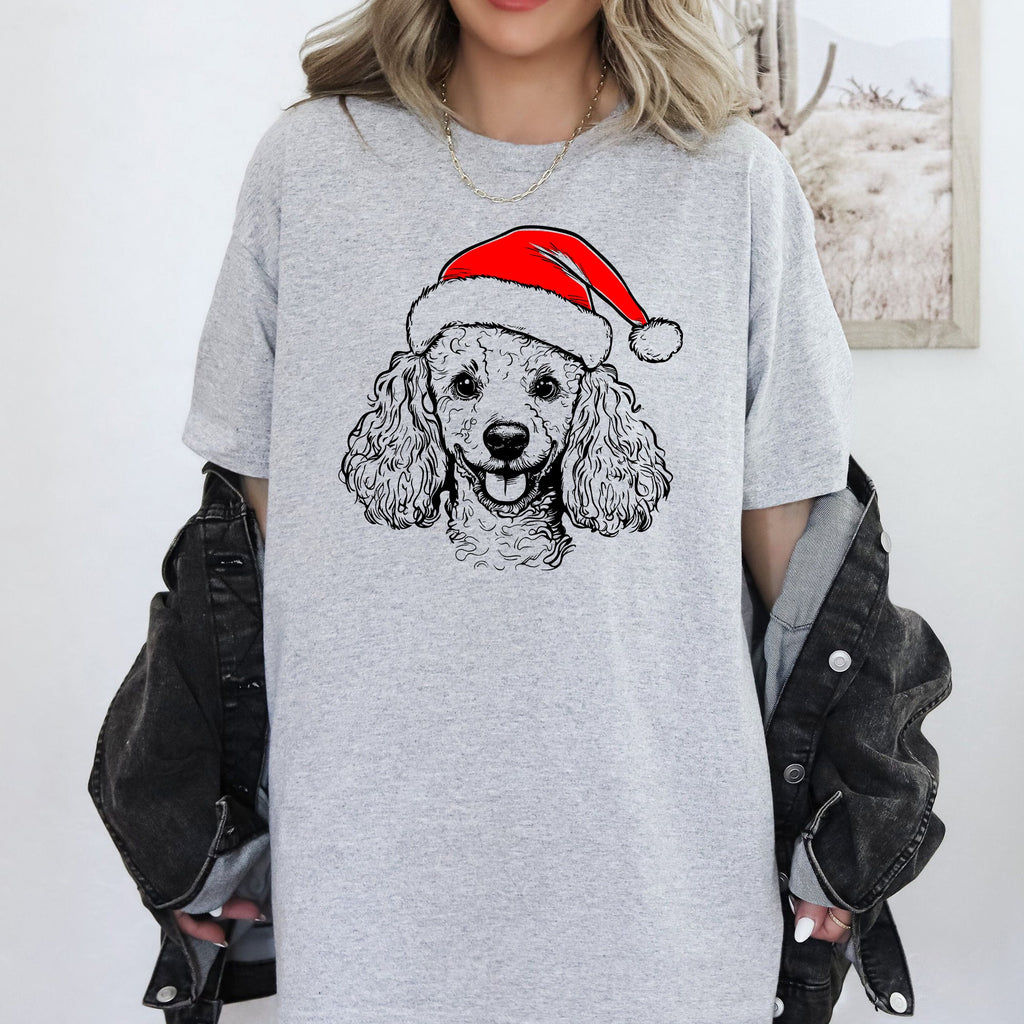 Poodle Santa Christmas Dog Lover Pet Graphic Illustration Design For Holiday Season Comfort Colors Tee