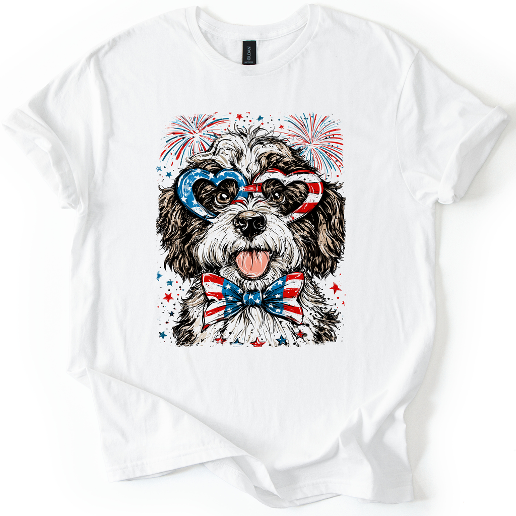 Portuguese Water Dog Patriotic USA America 4th Of July Graphic Tee For Pet Lovers