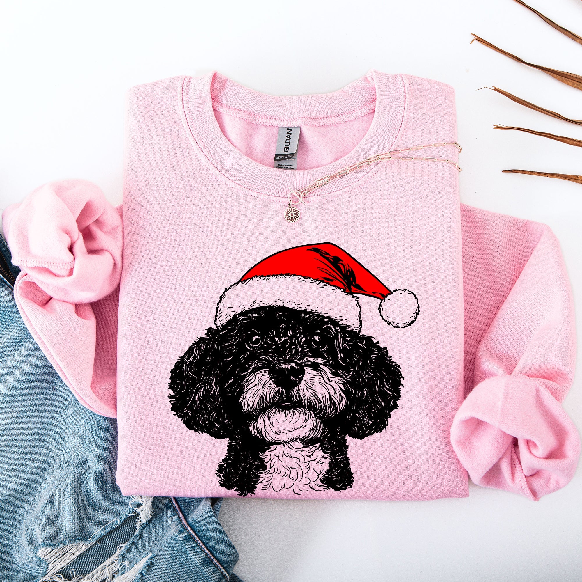 Portuguese Water Dog Santa Christmas Dog Lover Cozy Holiday Scene With Whimsical Pup Sweatshirt