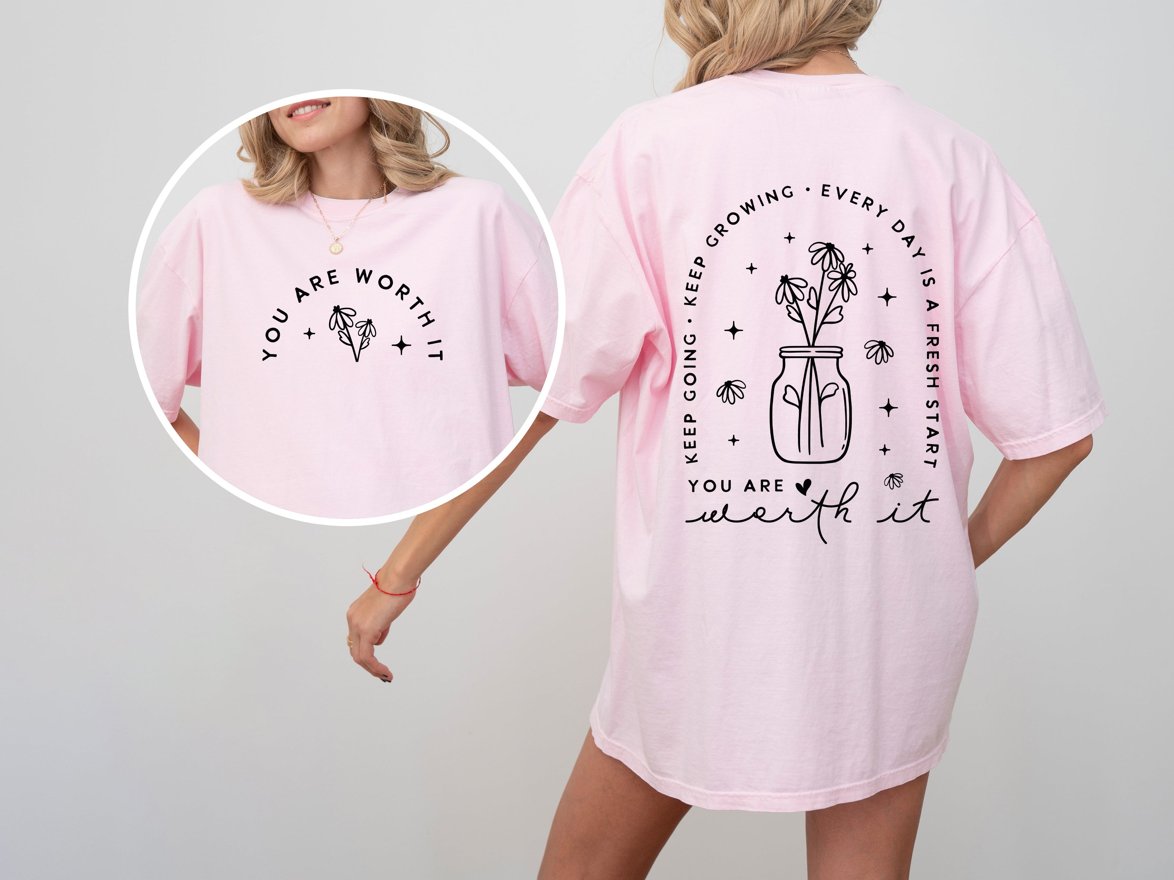 Positive Aesthetic, You Are Worth It, Dear Person, Flowers, Love, Vibes, Mental Health, Self Care Comfort Colors Tee