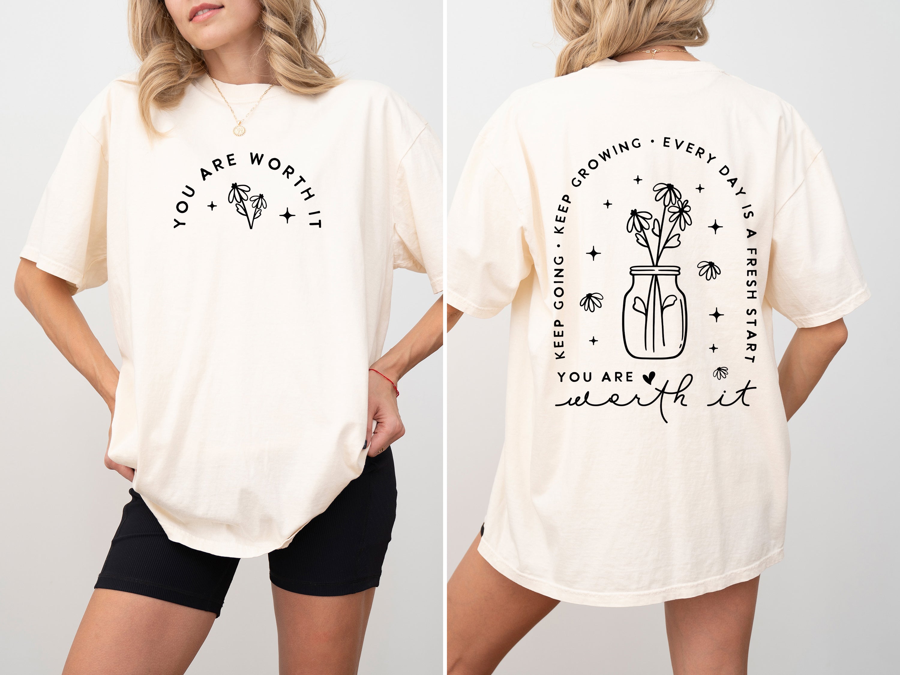 Positive Aesthetic, You Are Worth It, Dear Person, Flowers, Love, Vibes, Mental Health, Self Care Comfort Colors Tee