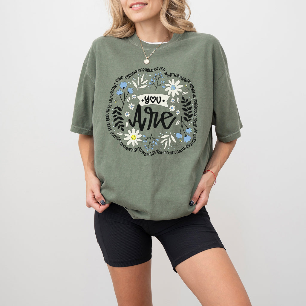 Positivity, You Are Enough, Flowers Retro Mental Health Self Care Comfort Colors Tee