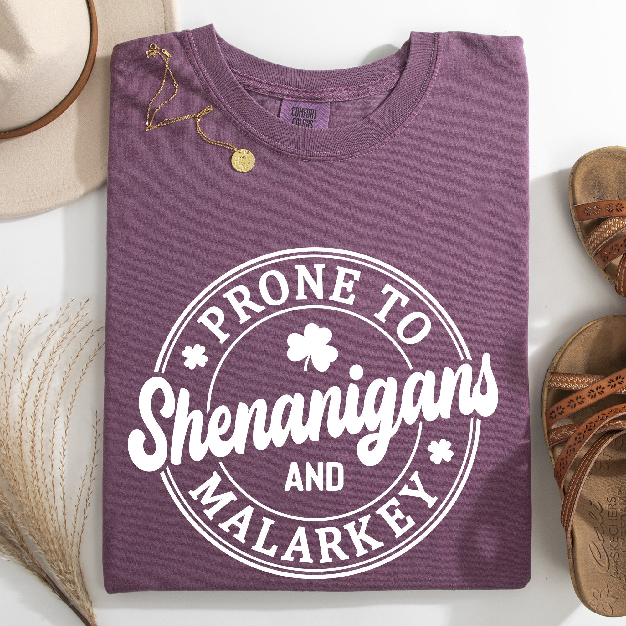 Prone To Shenanigans And Malarkey St Patrick's Day Shamrock Leprechaun Comfort Colors Tee