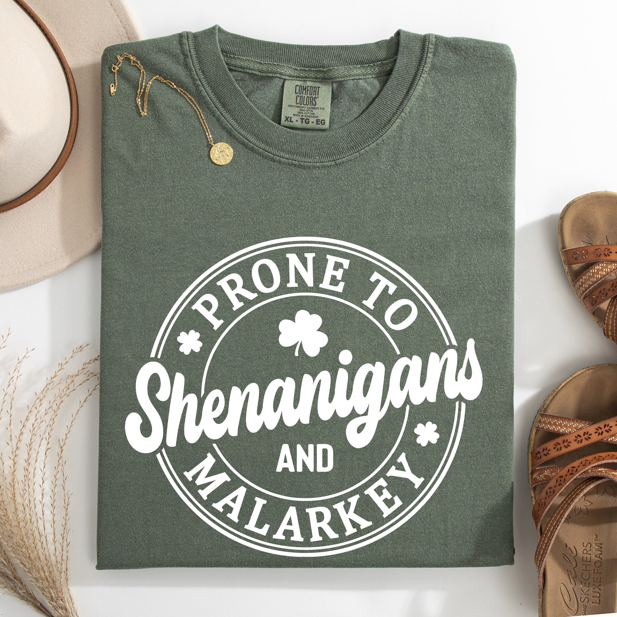 Prone To Shenanigans And Malarkey St Patrick's Day Shamrock Leprechaun Comfort Colors Tee