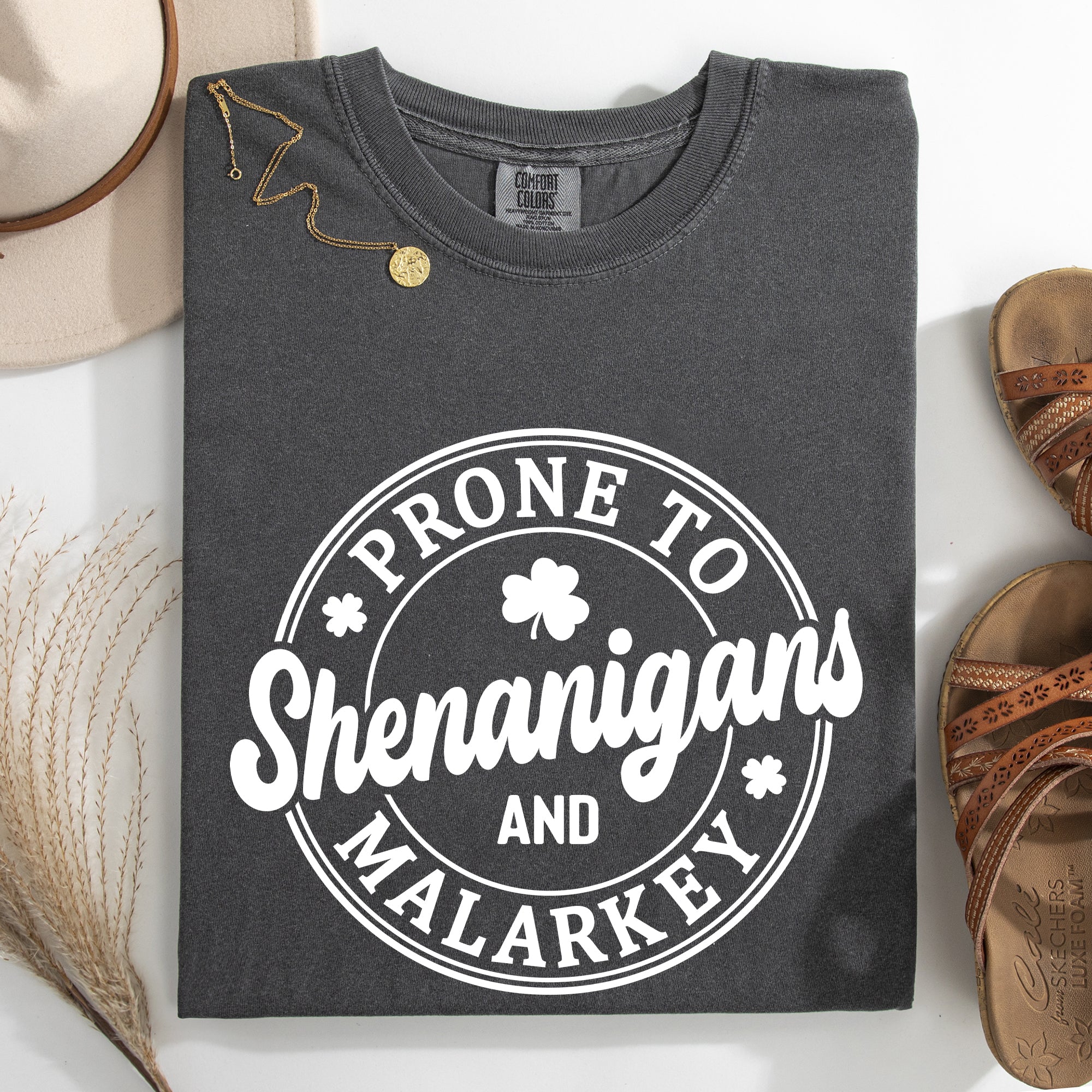Prone To Shenanigans And Malarkey St Patrick's Day Shamrock Leprechaun Comfort Colors Tee
