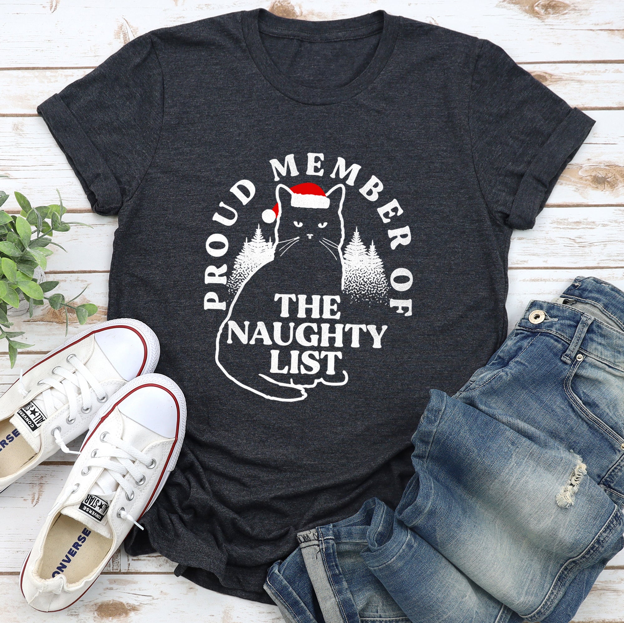 Proud Member Of The Naughty List Cat Christmas Santa Claus Edition Comfort Colors Tee