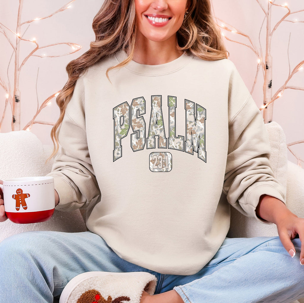 Psalm 23 Camo Christmas Faith Gospel Cozy Vintage Holiday Seasonal Graphic Sweatshirt