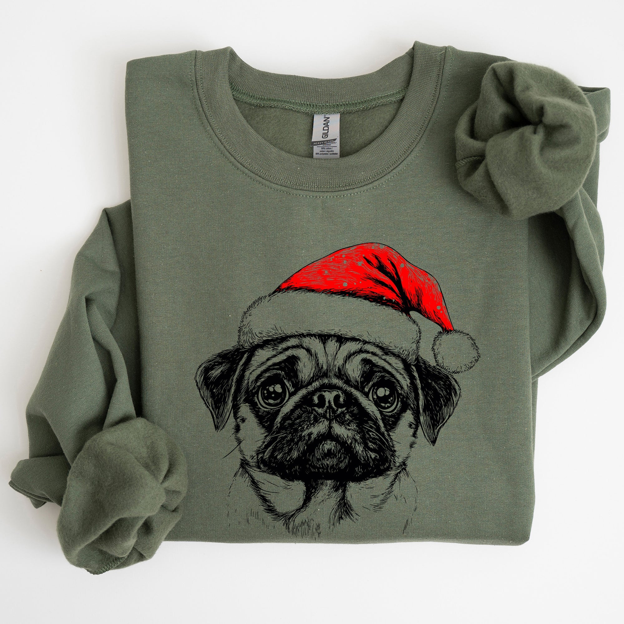 Festive Pug Santa Christmas Dog Lover Holiday Pals Pattern Cozy Fleece Sweatshirt