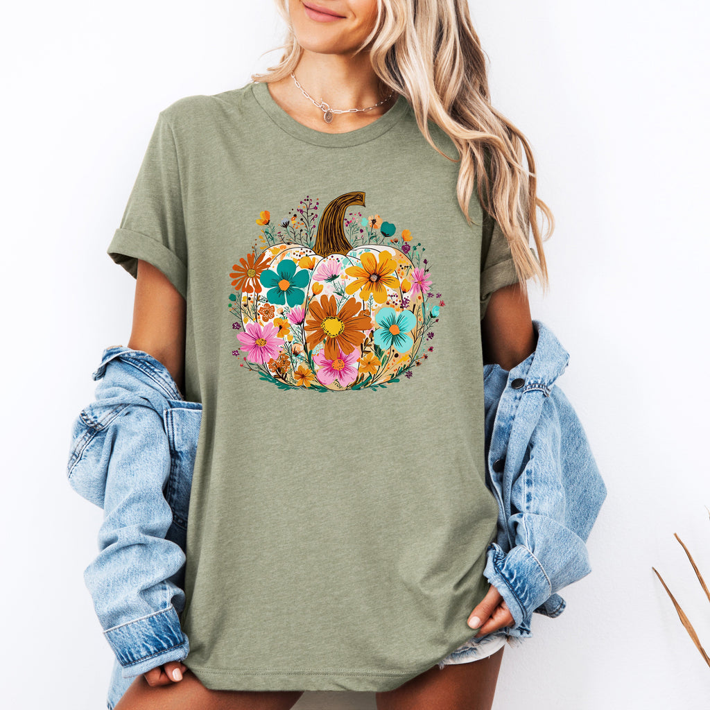 Pumpkin Floral Halloween Autumn Cozy Seasonal Vibes Festive Harvest Moon Charm Graphic Tee