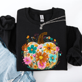 Pumpkin Floral Halloween Fall Autumn Harvest Sunflowers Seasonal Print Sweatshirt
