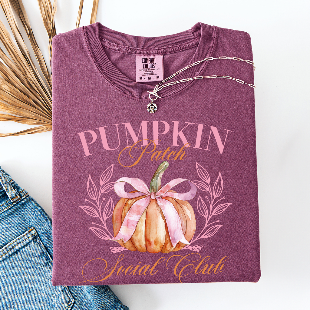 Pumpkin Patch Social Club Watercolor Leopard Print Pumpkins Hand Painted Bouquet Autumn Harvest Comfort Colors Tee