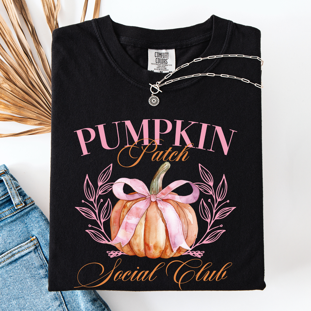 Pumpkin Patch Social Club Watercolor Leopard Print Pumpkins Hand Painted Bouquet Autumn Harvest Comfort Colors Tee
