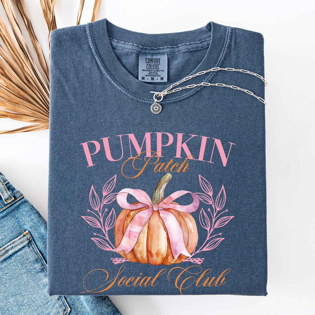 Pumpkin Patch Social Club Watercolor Leopard Print Pumpkins Hand Painted Bouquet Autumn Harvest Comfort Colors Tee