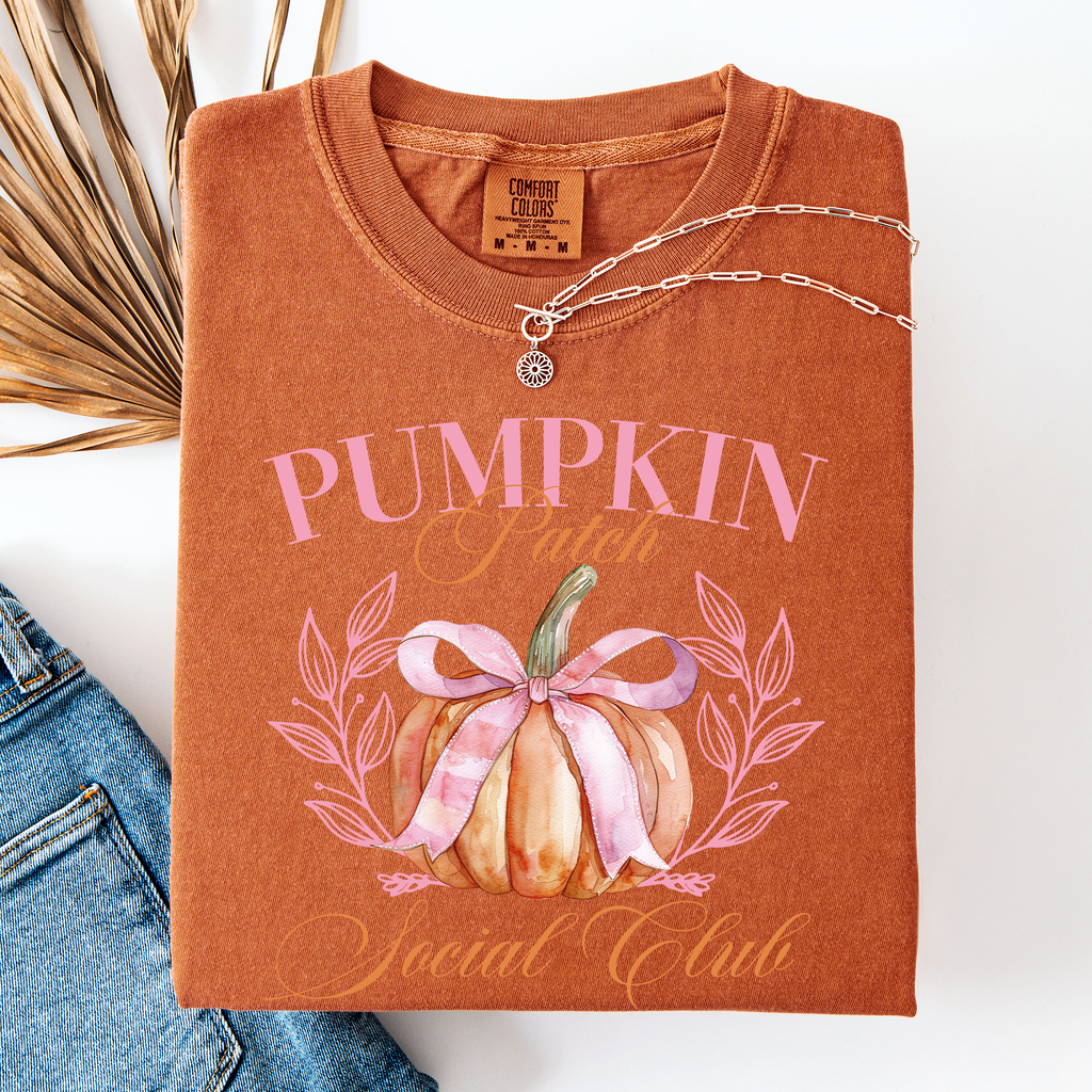 Pumpkin Patch Social Club Watercolor Leopard Print Pumpkins Hand Painted Bouquet Autumn Harvest Comfort Colors Tee