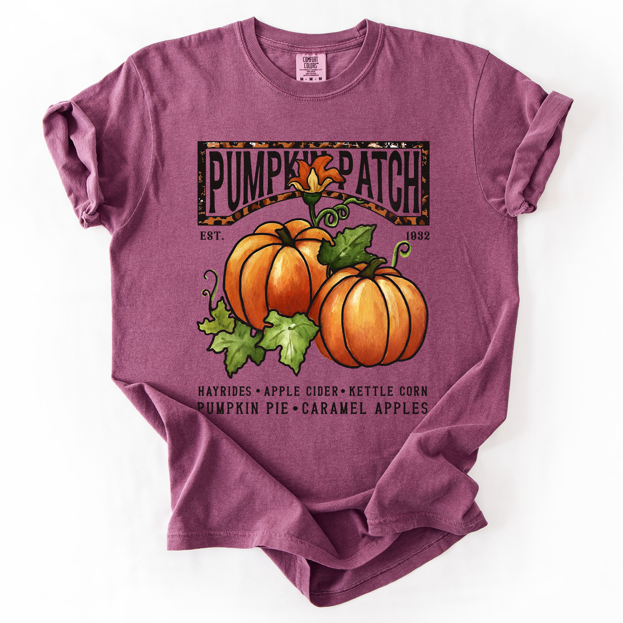 Pumpkin Patch Leopard Print Watercolor Pumpkins And Bouquet Autumn Comfort Colors Tee