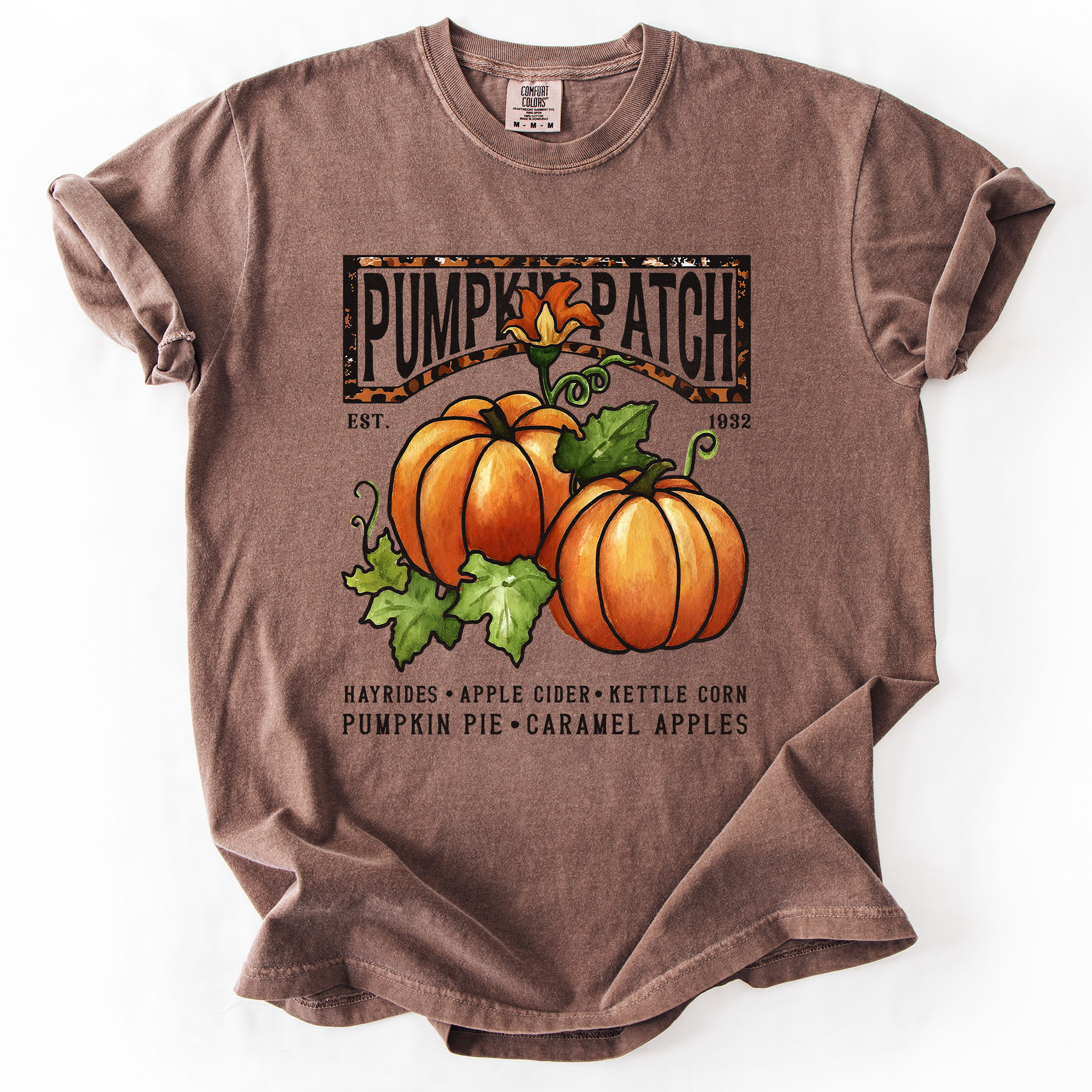 Pumpkin Patch Leopard Print Watercolor Pumpkins And Bouquet Autumn Comfort Colors Tee