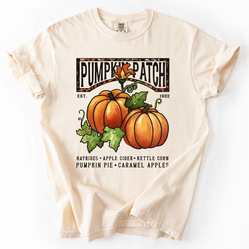 Pumpkin Patch Leopard Print Watercolor Pumpkins And Bouquet Autumn Comfort Colors Tee