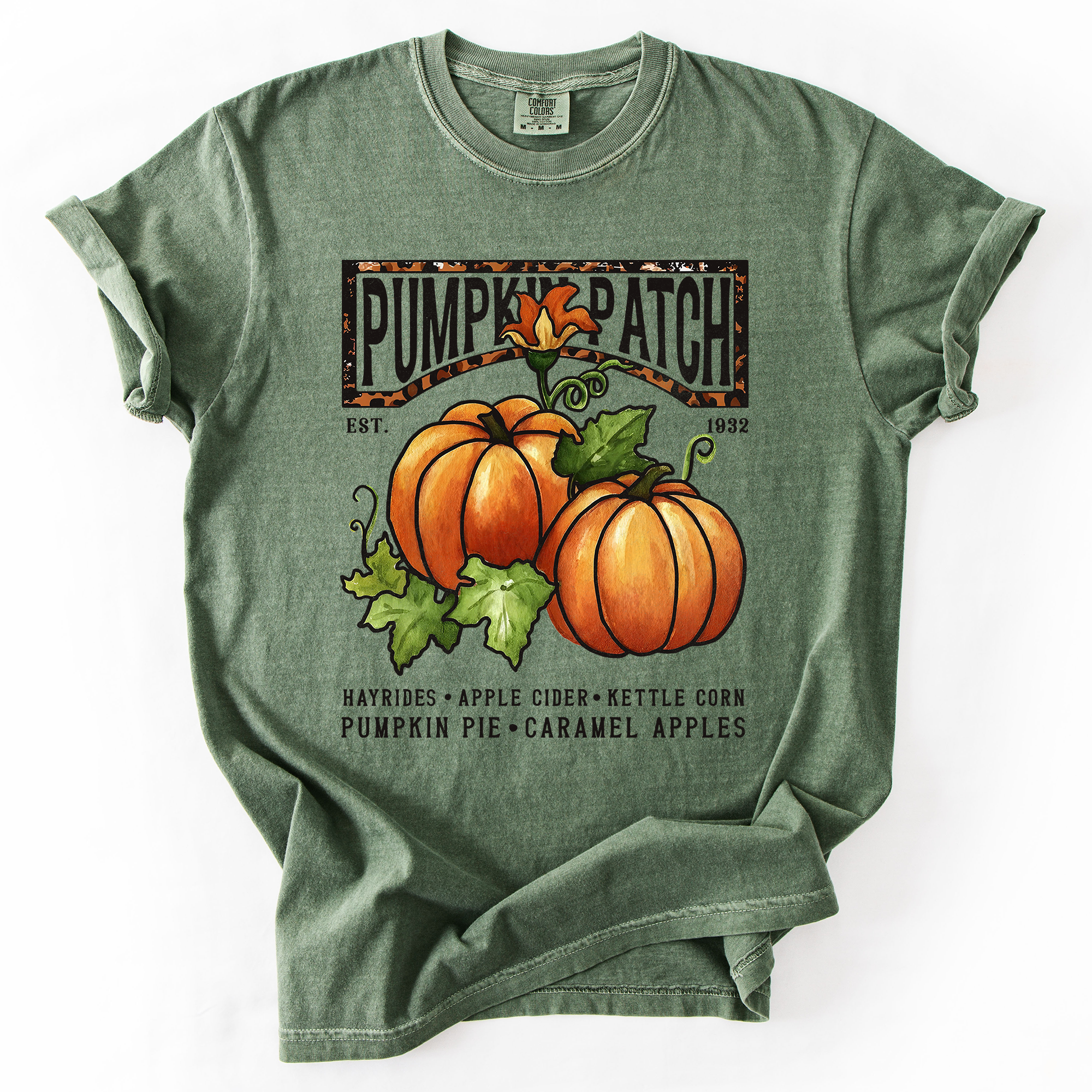 Pumpkin Patch Leopard Print Watercolor Pumpkins And Bouquet Autumn Comfort Colors Tee