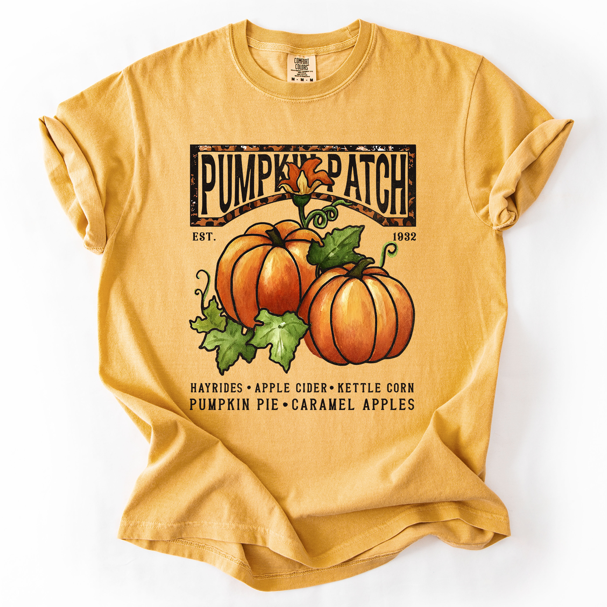 Pumpkin Patch Leopard Print Watercolor Pumpkins And Bouquet Autumn Comfort Colors Tee