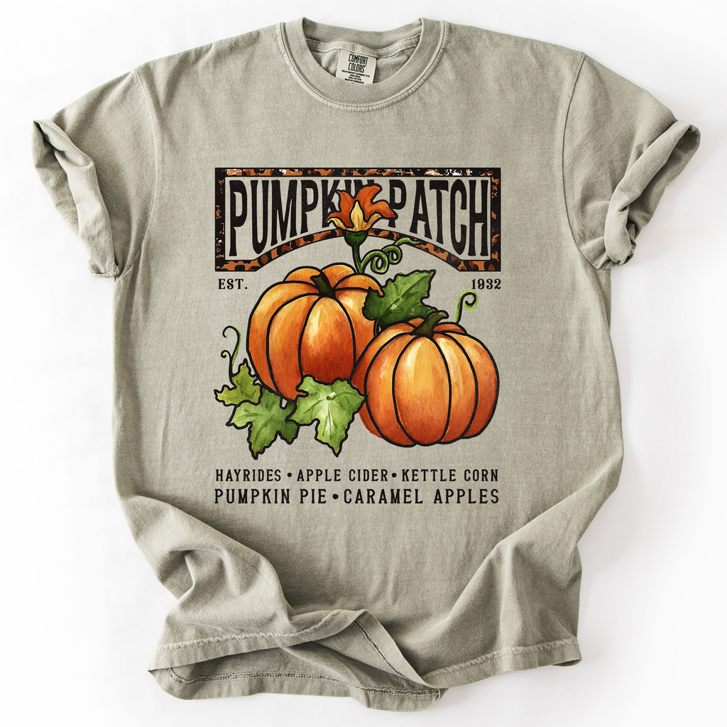 Pumpkin Patch Leopard Print Watercolor Pumpkins And Bouquet Autumn Comfort Colors Tee