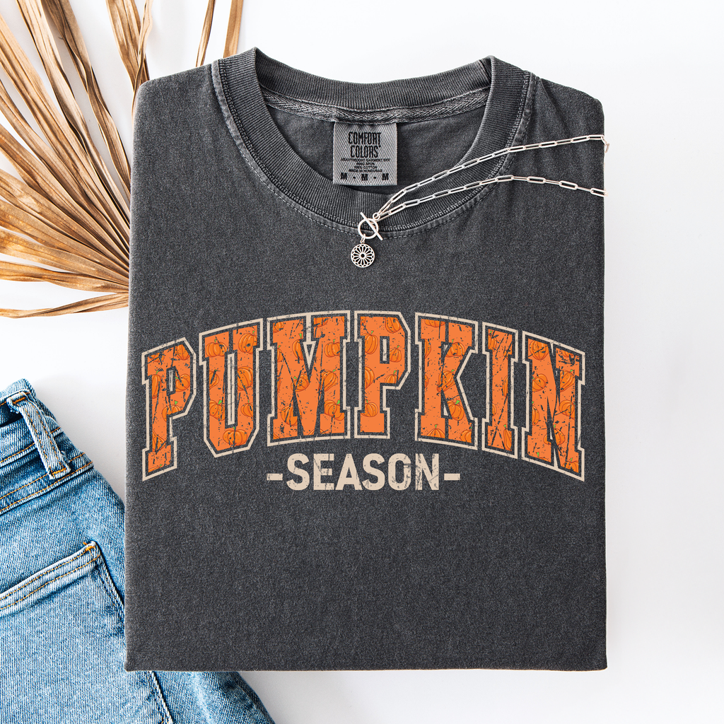 Pumpkin Season Classic Varsity Halloween Fall Autumn Watercolor Leopard Pumpkins Bouquet Comfort Colors Tee