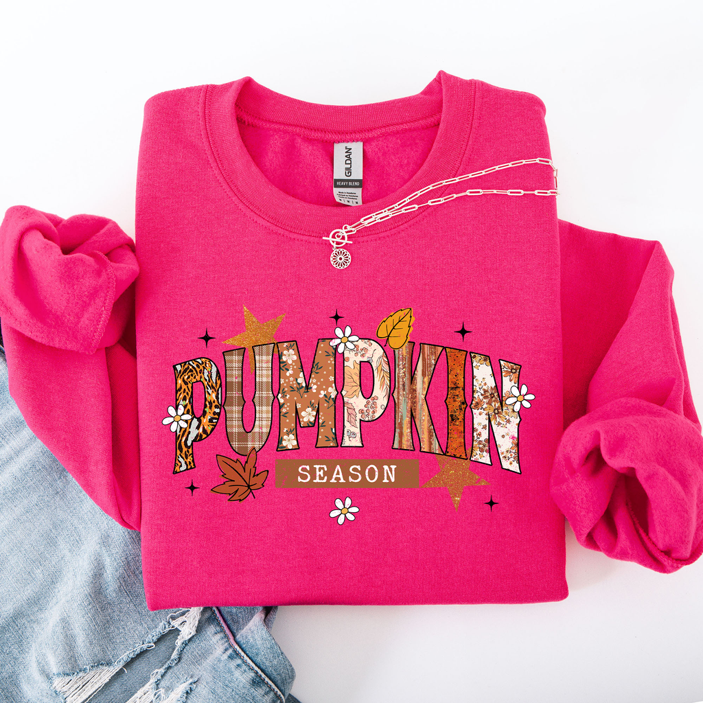 Pumpkin Season, Stars and Leaves Autumn Floral Pattern Cozy Weekend Wear Sweatshirt