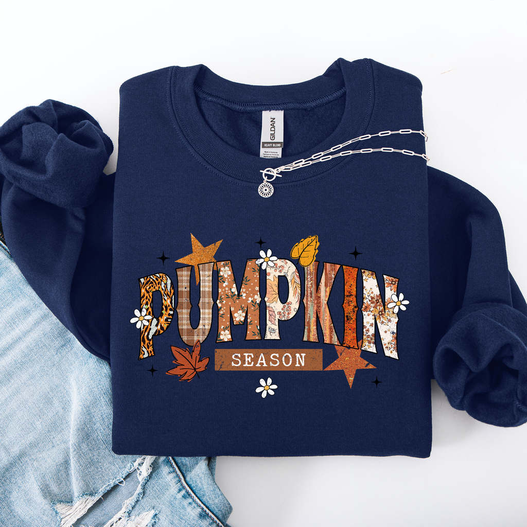 Pumpkin Season, Stars and Leaves Autumn Floral Pattern Cozy Weekend Wear Sweatshirt