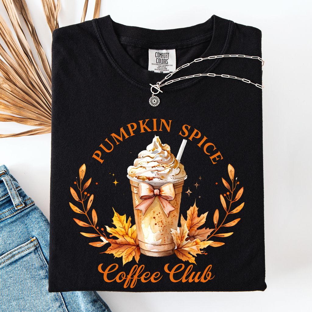 Pumpkin Spice Coffee Club Autumnal Coffeehouse Vibes Cozy Fall Scene Comfort Colors Tee