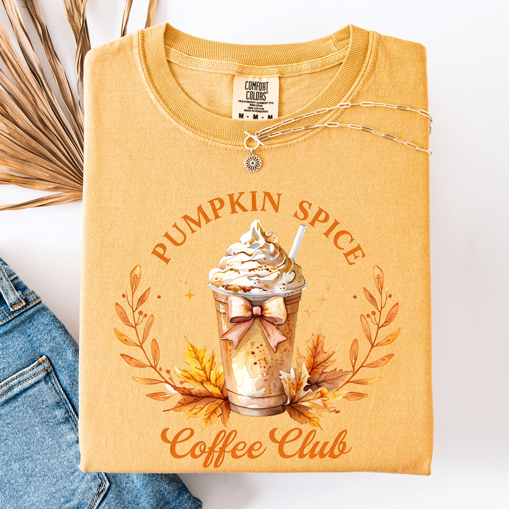 Pumpkin Spice Coffee Club Autumnal Coffeehouse Vibes Cozy Fall Scene Comfort Colors Tee