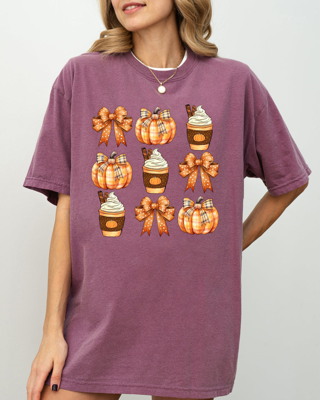 Pumpkin Spice Latte Ribbons Fall Coffee Pumpkins Autumn Thanksgiving Halloween Bows Comfort Colors Tee