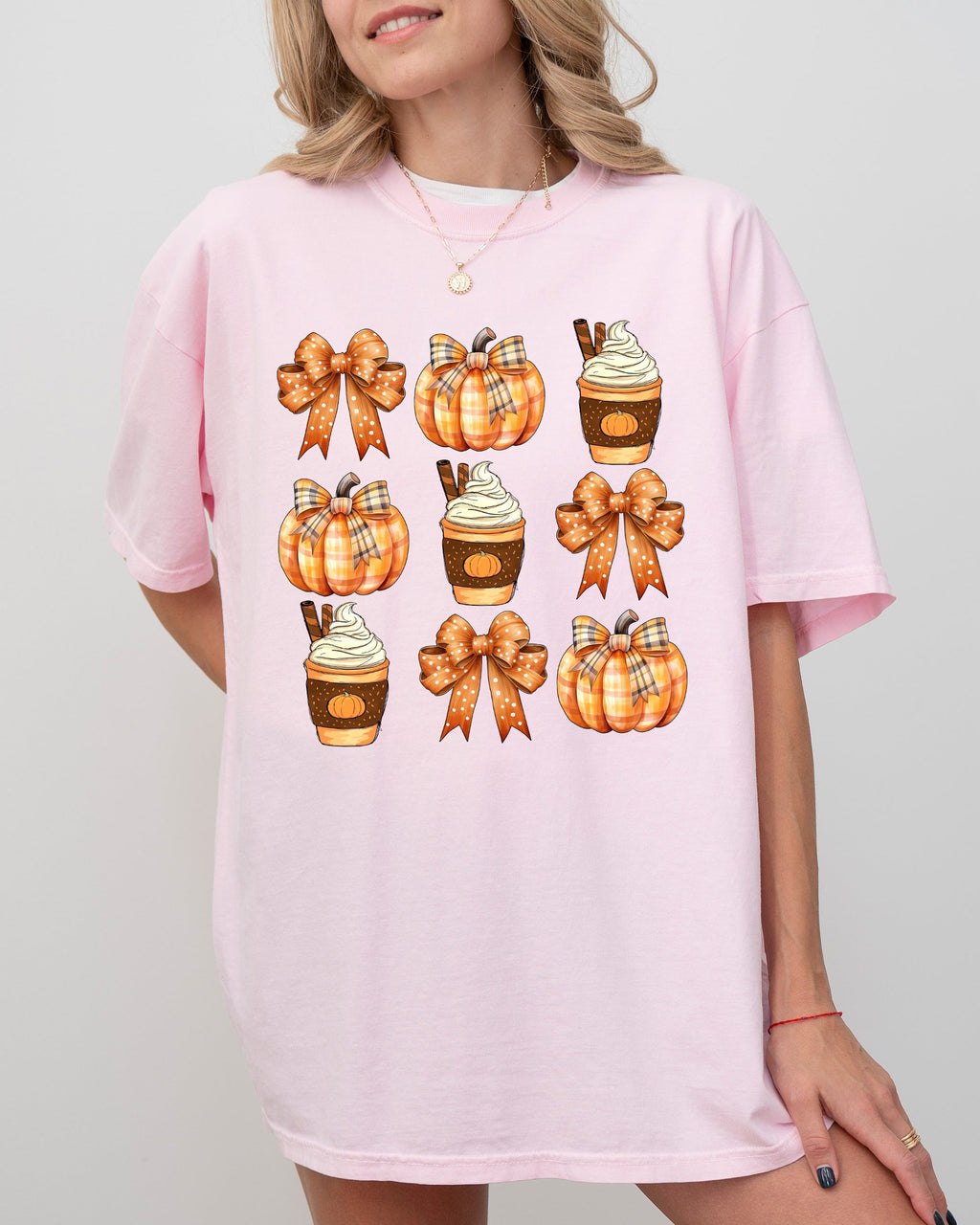 Pumpkin Spice Latte Ribbons Fall Coffee Pumpkins Autumn Thanksgiving Halloween Bows Comfort Colors Tee