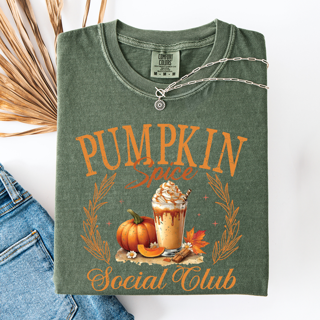 Pumpkin Spice Social Club Autumn Night Watercolor Illustration Edition Comfort Colors Tee