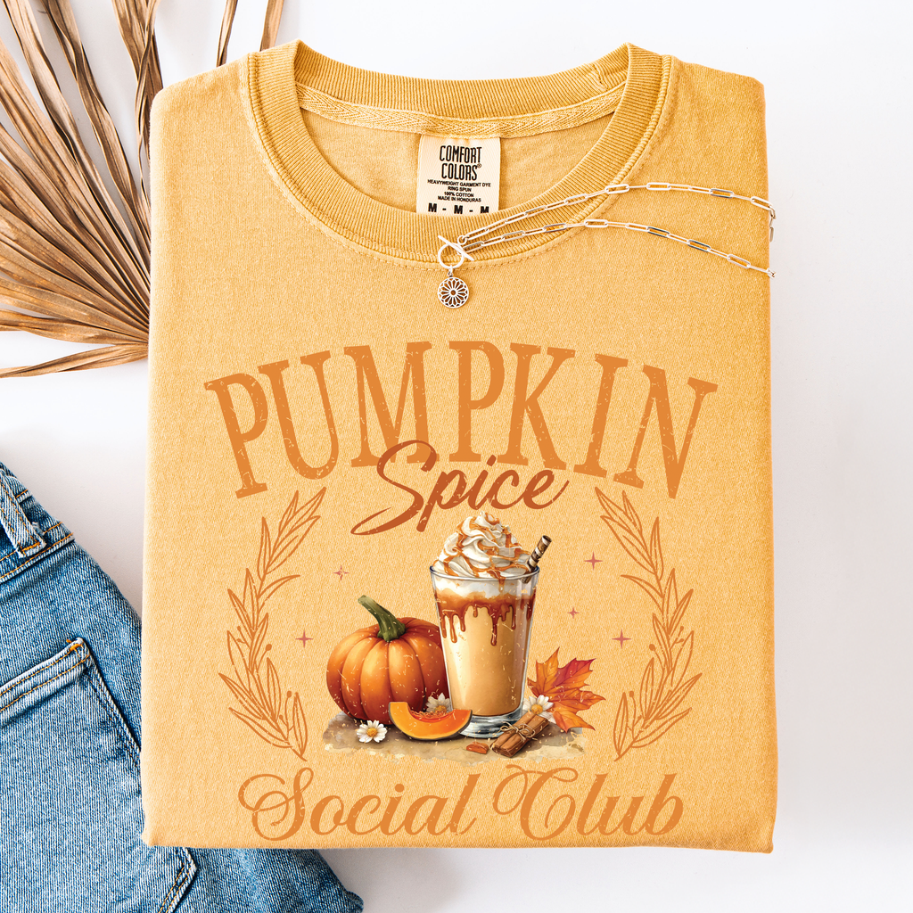 Pumpkin Spice Social Club Autumn Night Watercolor Illustration Edition Comfort Colors Tee