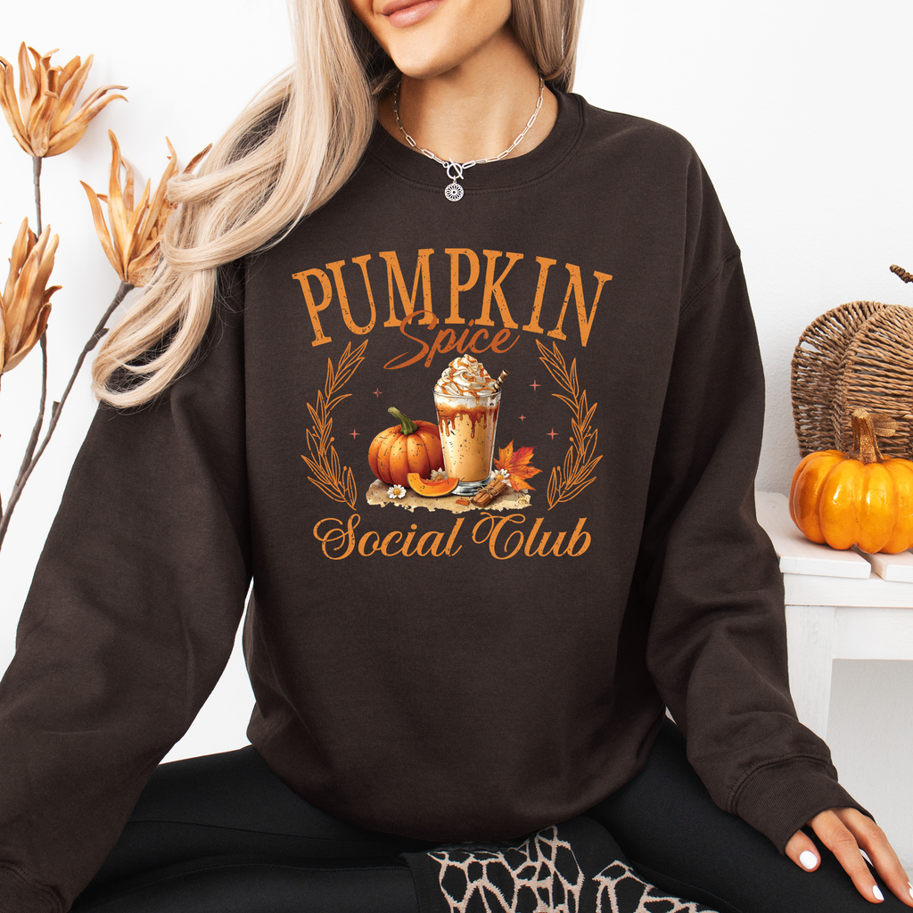 Pumpkin Spice Social Club Autumn Floral Sunflower Edition Cozy Warm Seasonal Vibes Autumn Harvest Celebration Sweatshirt