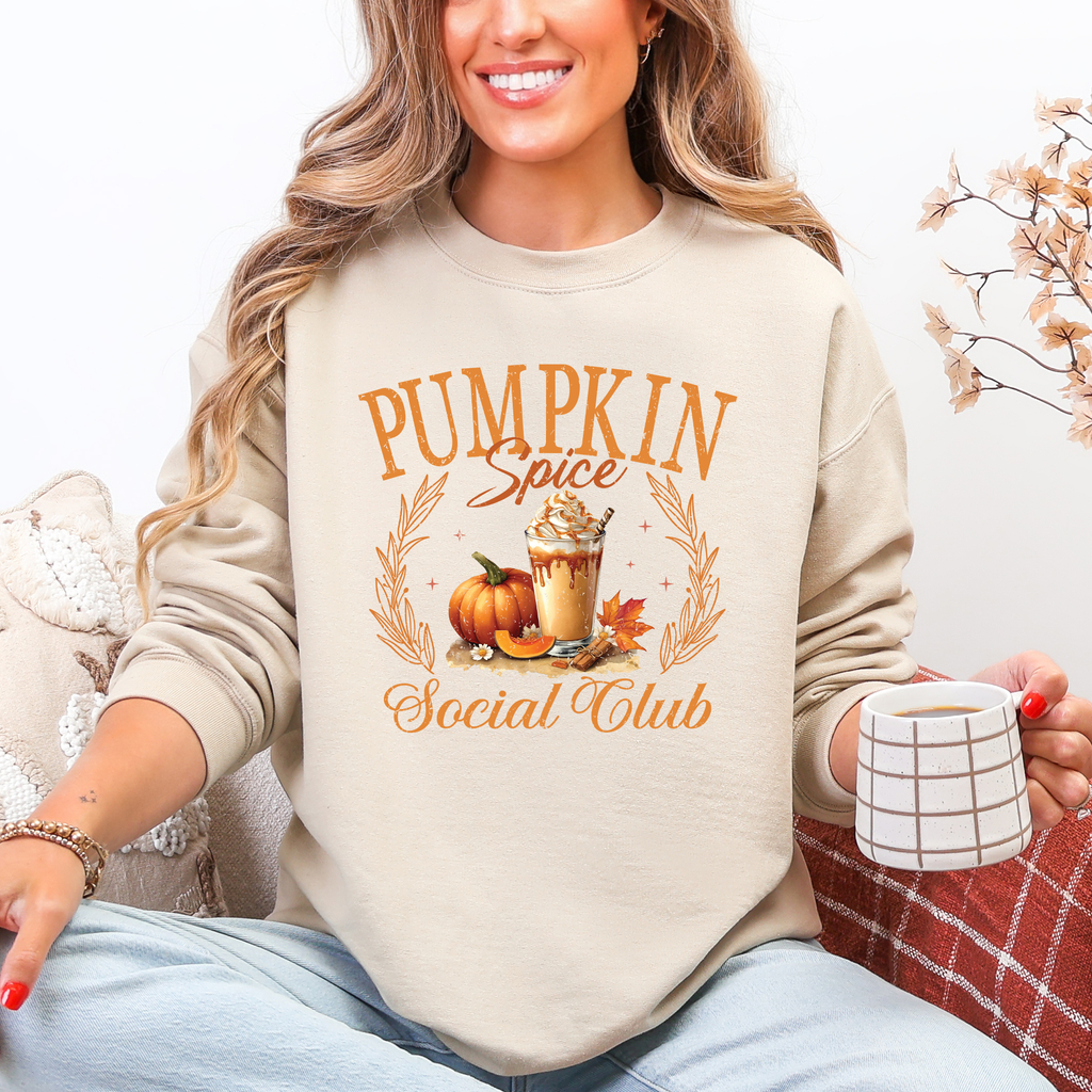 Pumpkin Spice Social Club Autumn Floral Sunflower Edition Cozy Warm Seasonal Vibes Autumn Harvest Celebration Sweatshirt