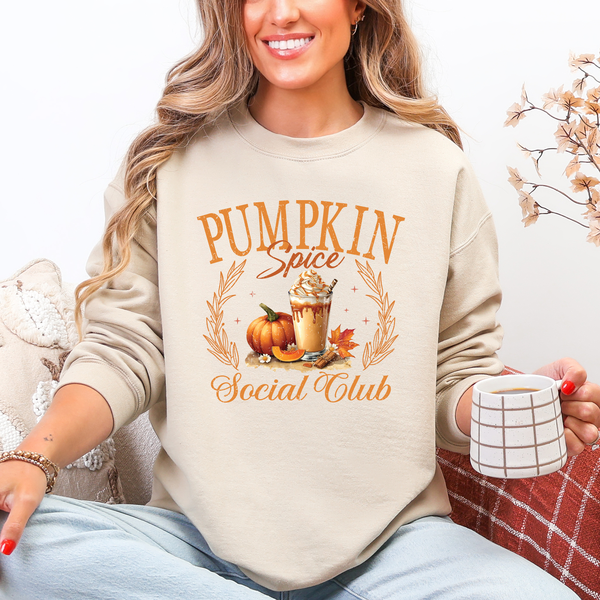 Pumpkin Spice Social Club Autumn Floral Sunflower Edition Cozy Warm Seasonal Vibes Autumn Harvest Celebration Sweatshirt