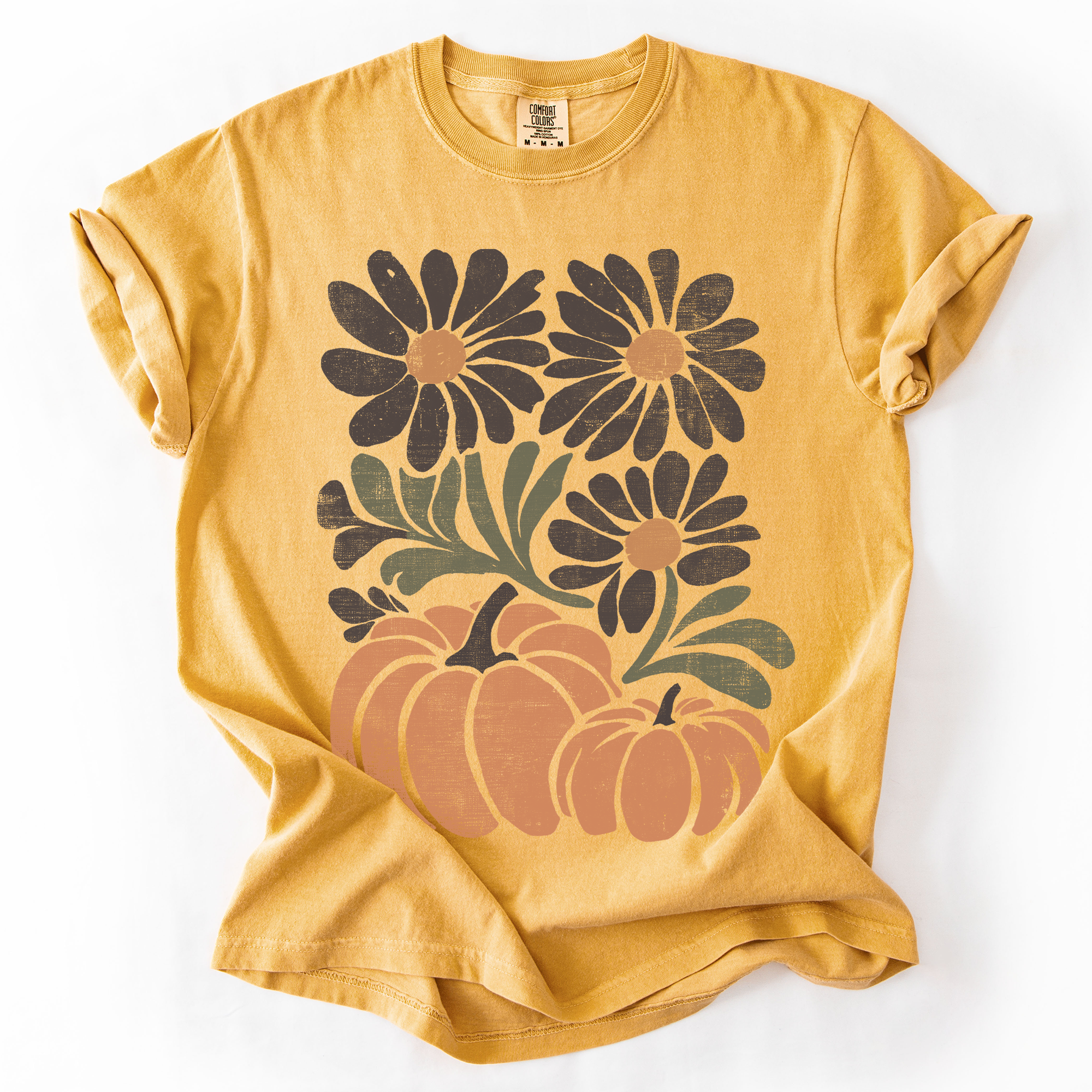 Pumpkins And Flowers Watercolor Allover Print Halloween Autumn Comfort Colors Tee