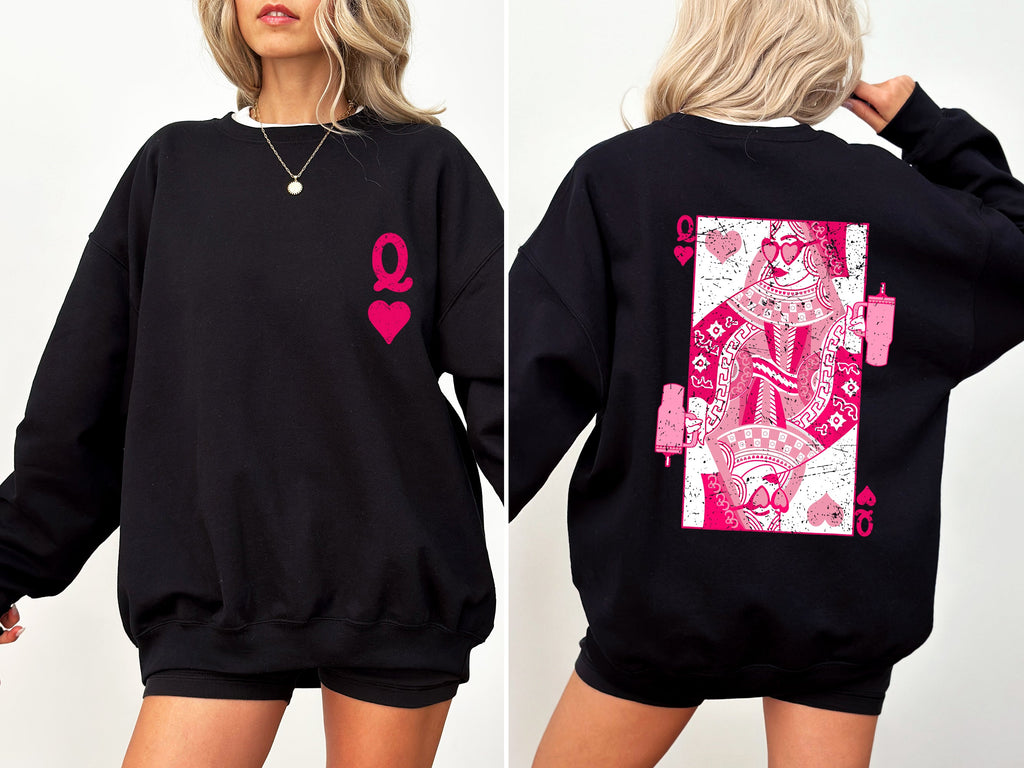 Queen of Hearts Cards and Games Valentine's Day Themed Vintage Cozy Design Sweatshirt