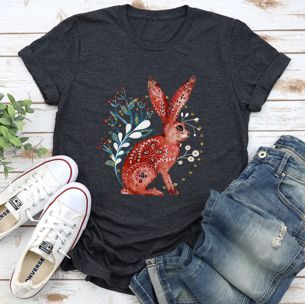 Rabbit Folk Art Scandinavian Winter Christmas Illustration With Cozy Nordic Charm Graphic Tee