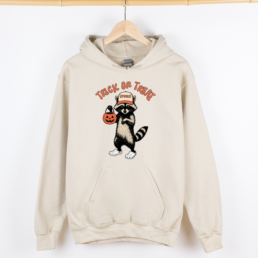 Raccoon Trick Or Treat Halloween Mischief Spooky Costume Night Meme Vintage Print Graphic Hoodie