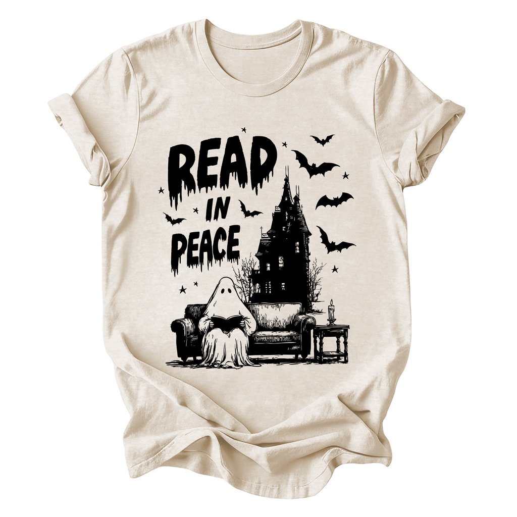 Read In Peace Ghost Haunted Halloween Spooky Bookish Library Booktok Graphic Tee