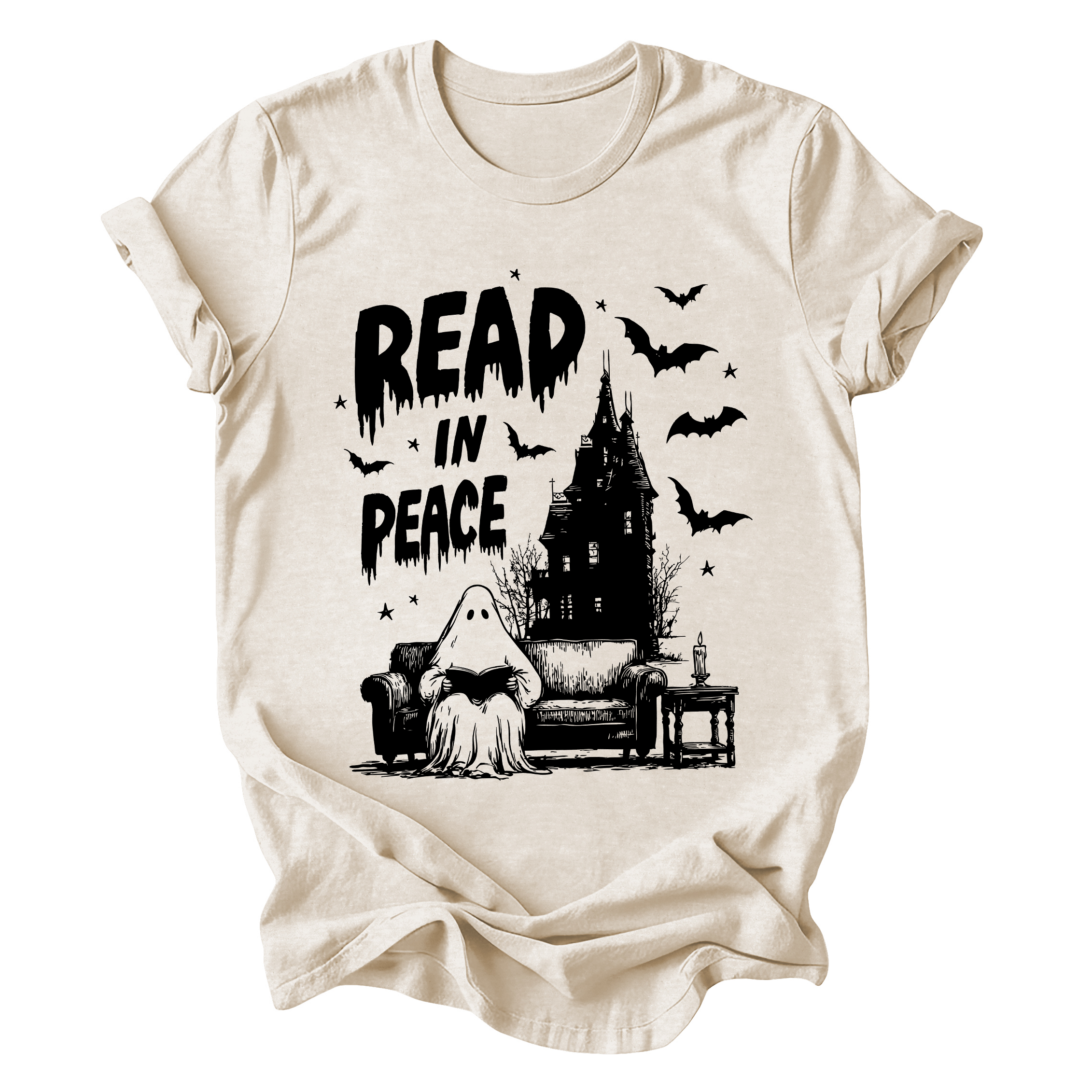 Read In Peace Ghost Haunted Halloween Spooky Bookish Library Booktok Graphic Tee