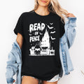 Read In Peace Ghostly Library Night Harvest Halloween Bookish Edition Graphic Tee