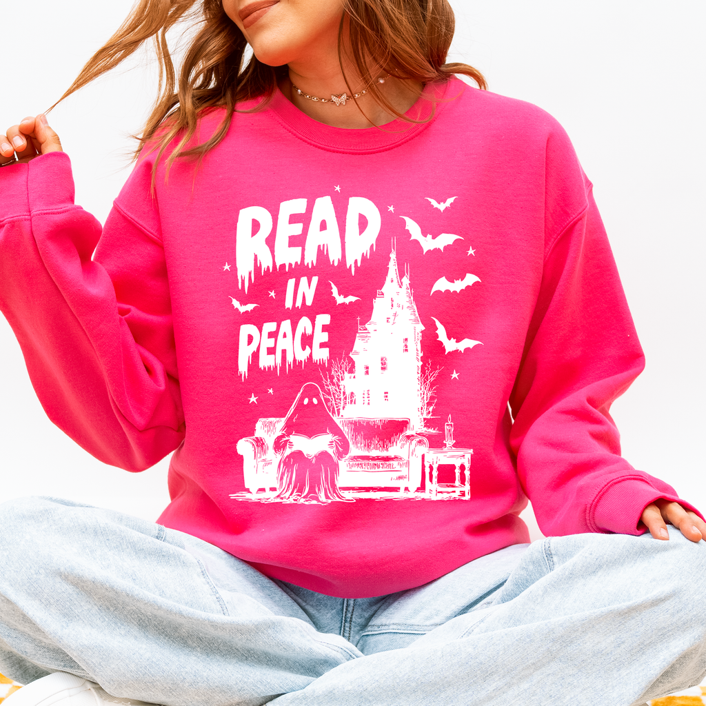 Read In Peace Ghost Haunted Halloween Spooky Bookish Library Booktok Graphic Sweatshirt